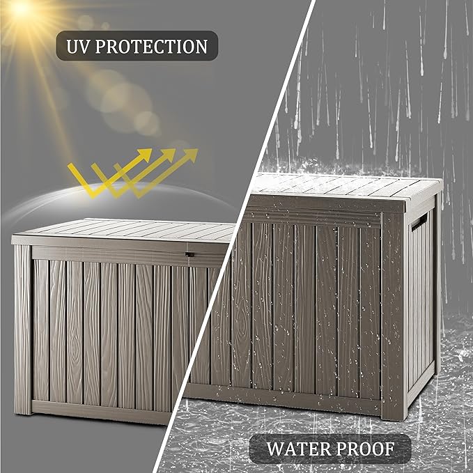 180 Gallon Lockable Resin Deck Box, Waterproof & UV-Resistant Outdoor Storage Box for Outdoor Cushion Storage, Garden Tools & Pool Accessories Storage, Gray-VerdiqueGarden