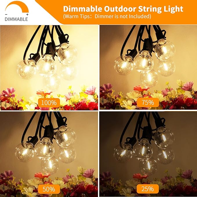 Svater Outdoor String Lights 150 FT, Patio Light with 78 Shatterproof LED Bulbs, Outside Plastic Hanging G40 Globe Lights for Cafe Market Bistro Backyard, Dimmable Warm White 2700K-VerdiqueGarden