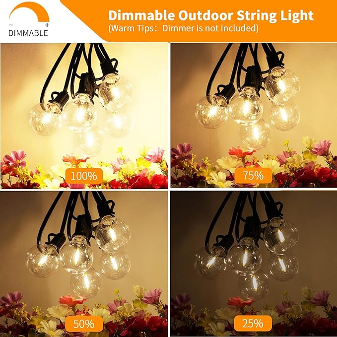 Svater Outdoor String Lights 50 FT, Patio LED Lights Outside with 26pcs Bulbs, Waterproof Shatterproof Hanging Globe Light Connectable for Bistro Cafe Backyard Balcony Warm White-VerdiqueGarden