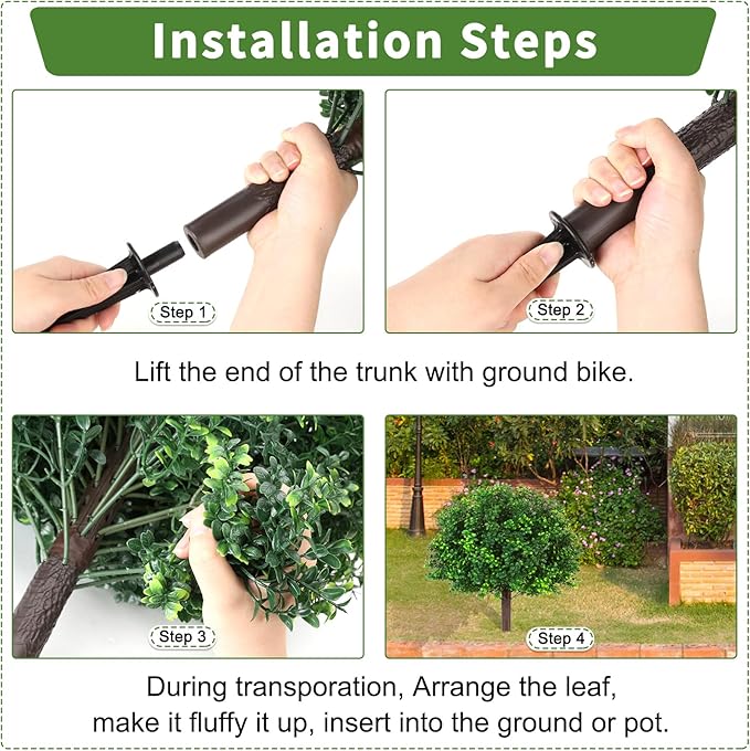 Artificial Boxwood Topiary Ball Trees, Set of 2 Artificial Boxwood Ball Bush Artificial Shrub Bushes UV Resistance Rated with Spike Fake Outdoor Plant for Front Door Decor, Home Decor, Garden-VerdiqueGarden