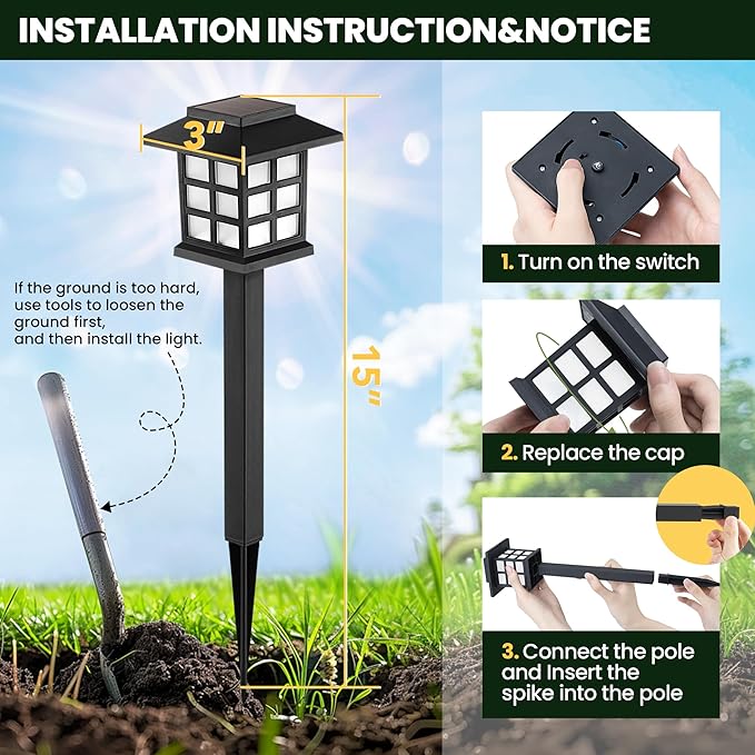 GIGALUMI Solar Outdoor Lights，8 Pack LED Solar Lights Outdoor Waterproof, Solar Walkway Lights Maintain 10 Hours of Lighting for Your Garden, Landscape, Path, Yard, Patio, Driveway-VerdiqueGarden