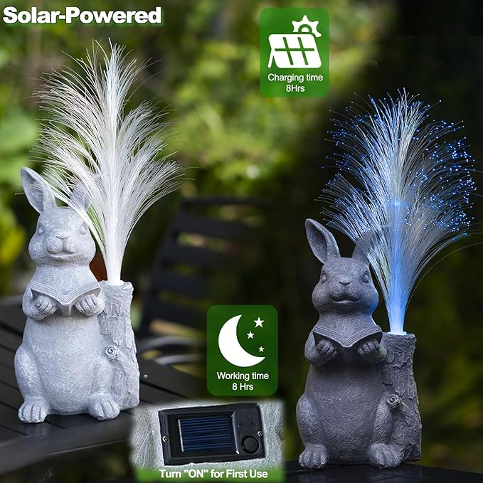Solar Rabbit Garden Statue with Color-Changing LED Lights – Bunny Figurine for Outdoor Patio, Lawn, Yard & Balcony Decor, Perfect Gardening, Housewarming & Birthday Gifts for Women, Mom & Grandma-VerdiqueGarden