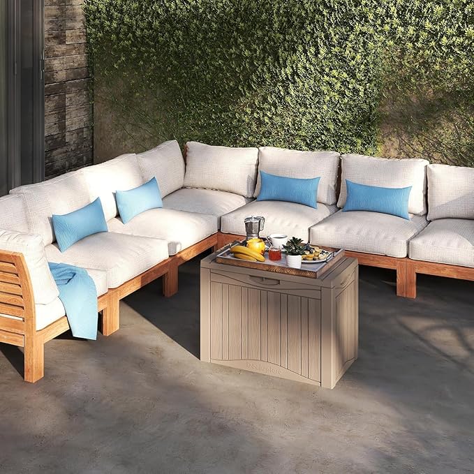 50 Gallon Lockable Resin Deck Box, Waterproof & UV-Resistant Outdoor Storage Box for Outdoor Cushion Storage, Garden Tools & Pool Accessories Storage, Gray-VerdiqueGarden