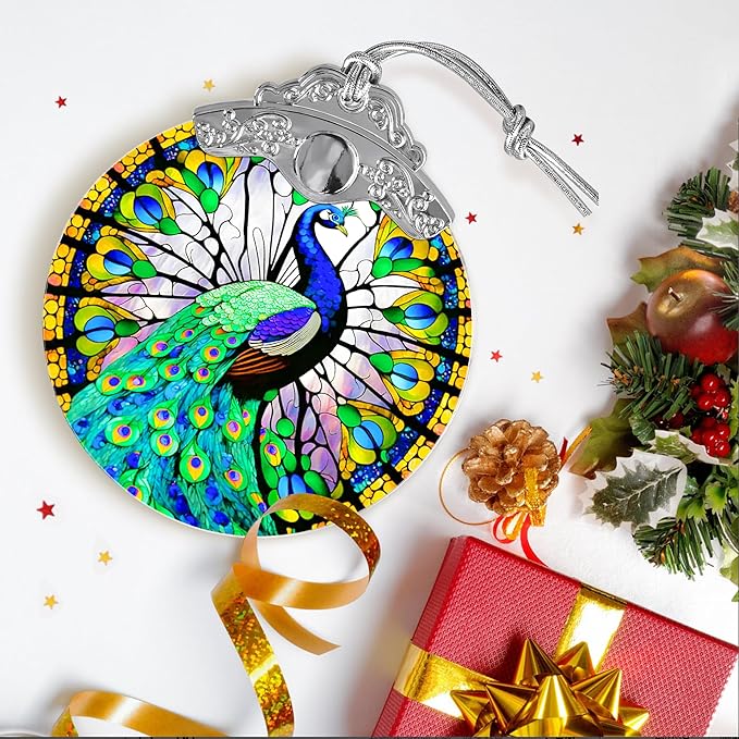 Stained Glass Suncatcher, Jocidea Peacock Ornament, Christmas Ornaments, Holidays Ornaments, Christmas Tree Decor, Peacock Decor for Home, Peacock Gifts-VerdiqueGarden