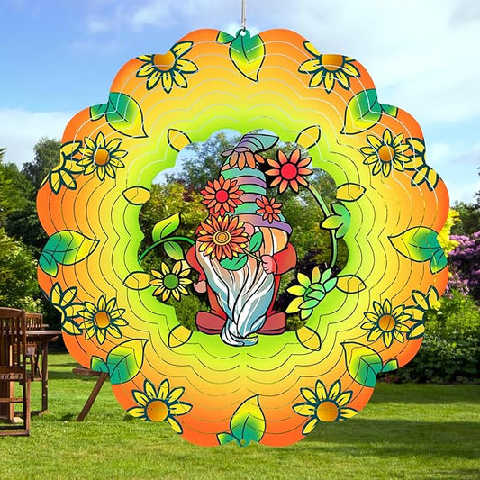 Gnomes Metal Wind Spinners Gnome Gifts for Mom Women Grandma,12inch Hanging Wind Spinner for Outdoor&Indoor Decor Wind Kinetic Ornament for Yard Garden Decoration-VerdiqueGarden
