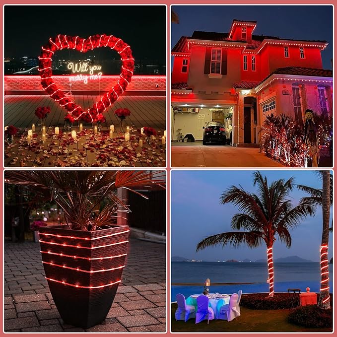 66FT 200 LED Rope Lights for Outside, Christmas String Lights with Waterproof 8 Modes, Flexible and Connectable Plug in Fairy Lights for Outdoor Indoor Bedroom Patio Wedding Decorations, Red-VerdiqueGarden