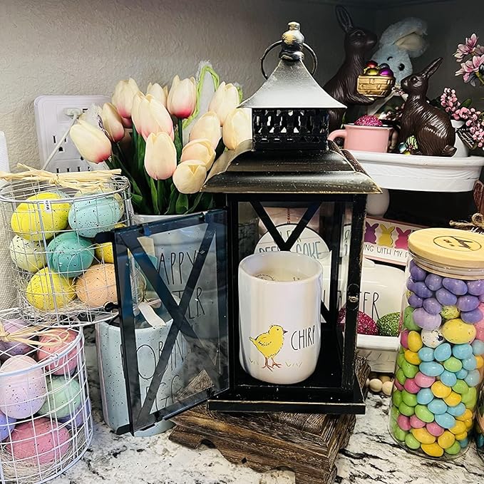 DECORKEY Lantern Decorative Indoor & Outdoor, Large Hanging Candle Lanterns Home Decor, Vintage Metal Candle Holders for Front Porch Patio Wedding Party, Halloween Christmas Decorations (Black)-VerdiqueGarden