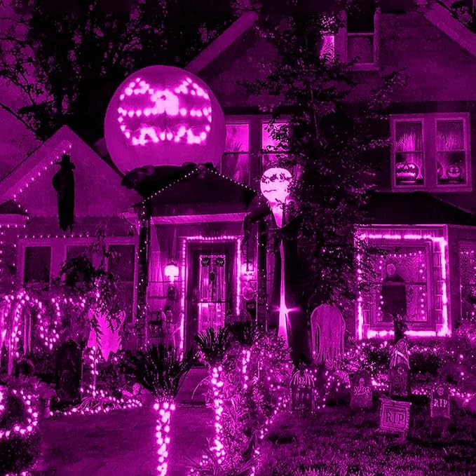 HISHINY Halloween Lights Outdoor,100LED 5ftx5ft Purple Net Lights with Connectable, Waterproof,UL Certified and Durable Green Wire Design for Bushes,Trees, Outdoor Indoor Party Decorations(Purple)-VerdiqueGarden