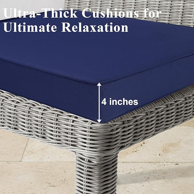 Outdoor Chair Cushions Set of 2 for Patio Furniture 22x22x4 Inch Waterproof Patio Chair Cushion 3 Year Color Fastness Square Elastic Foam Garden Sofa Couch Pads with Ties and Handle,Blue-VerdiqueGarden