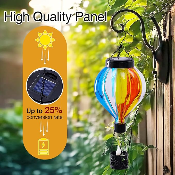 Hot Air Balloon Solar Lantern with Flickering Flame Christmas Gifts for Women Grandma Mom Outdoor Hanging Light Solar Decorative Air Balloon Lamp for Garden Patio Yard and Home (Blue & Yellow)-VerdiqueGarden