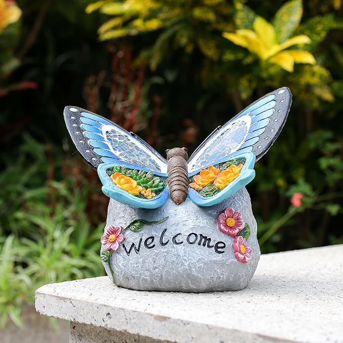 Yiosax-Garden Statue Butterfly Decor-Solar Outdoor Butterfly Light-Butterfly Figurine Decoration for Patio,Balcony,Yard,Lawn Ornament Garden Gift Women Mom-VerdiqueGarden