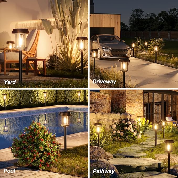 XMCOSY+ Solar Lights Outdoor Waterproof, 20 LM Solar Powered Garden Lights with 2-Tone Black & Grey Metal Design, Solar Pathway Lights for Yard Patio Landscape Walkway Driveway (Black & Grey)-VerdiqueGarden