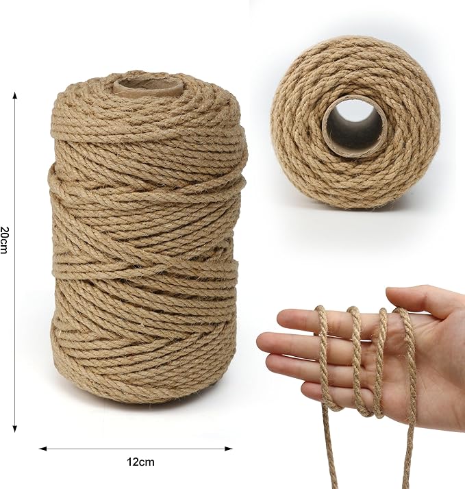 Jute Twine String,328 Feet 5mm Natural Jute Rope,3ply Thin Ribbon Hemp Twine for Gift Wrapping Craft Plant Garden Christmas Handmade Arts Decoration Packing String Home Decor-VerdiqueGarden