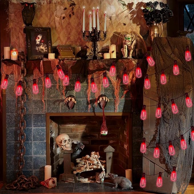 10Ft Halloween LED String Lights Outdoor with 10 ST40 Red Blood Drop Lights, UL Listed Connectable Halloween Patio Lights Set for Indoor Outdoor Backyard Garden Halloween Christmas Party Decor-VerdiqueGarden