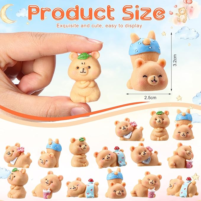 15 Pieces Cute Bear Miniature Figurines Bear Baby Shower Decoration Resin Cake Cupcake Toppers Garden Miniature Moss Landscape DIY Crafts for Home Party Garden Plant Pots Decor-VerdiqueGarden