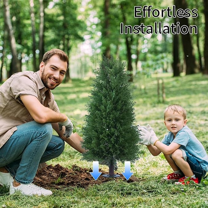 3FT Artificial Cedar Topiary Ball Trees with Ground Spike, 2 Pack UV Resistant Artificial Shrubs, Fake Evergreen Artificial Plant Brush for Indoor Outdoor Front Porch Garden-VerdiqueGarden