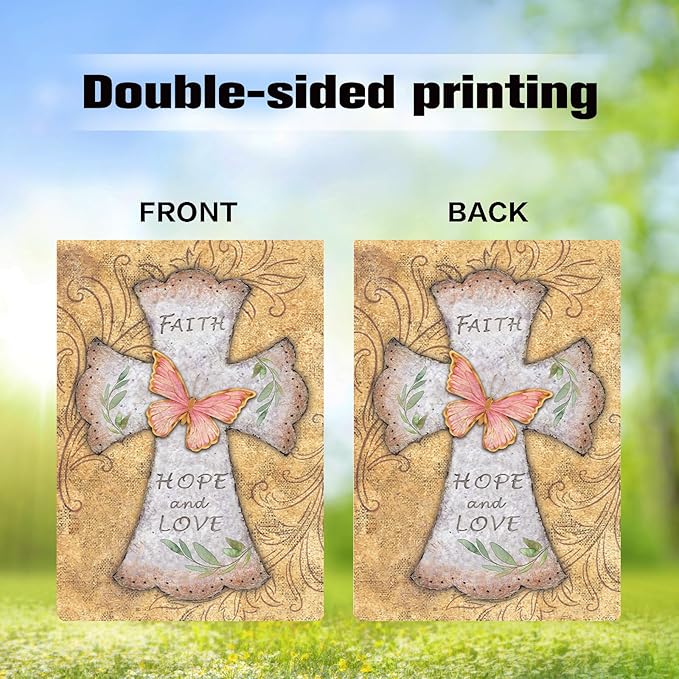 11 Pcs Christian Garden Flag Cross Yard Flags for All Season Christian Welcome Large 28 x 40 Inch Flags Double Sided Print Vertical House Flags Decorations for Home Outdoor Lawn-VerdiqueGarden