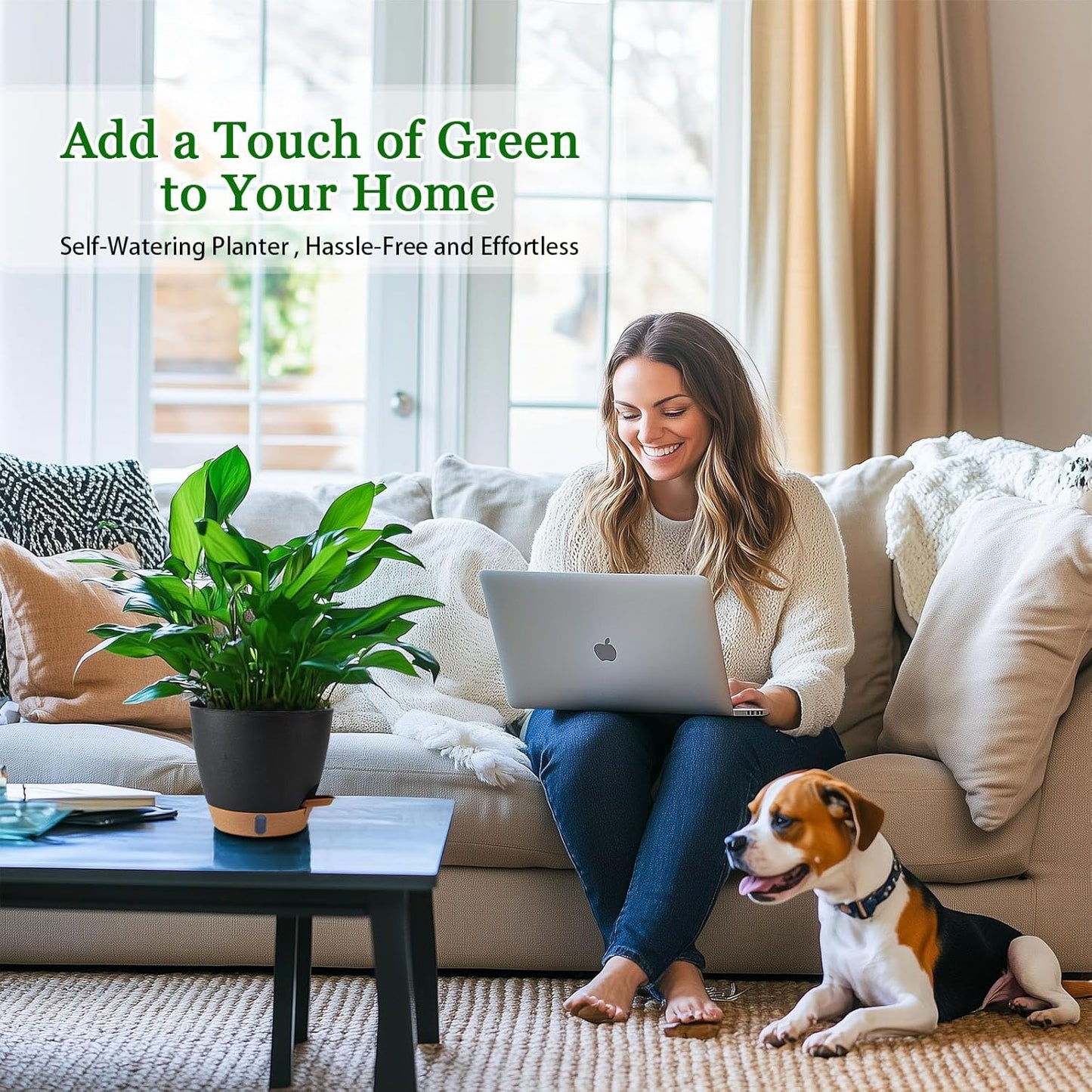 2 Pack 8 Inch Pots for Plants Indoor, Plastic Self Watering Planters with Drainage Holes, Water Level Indicator & Deep Reservoir, Decorative Flower Pots Indoor Outdoor Use (Black-VerdiqueGarden