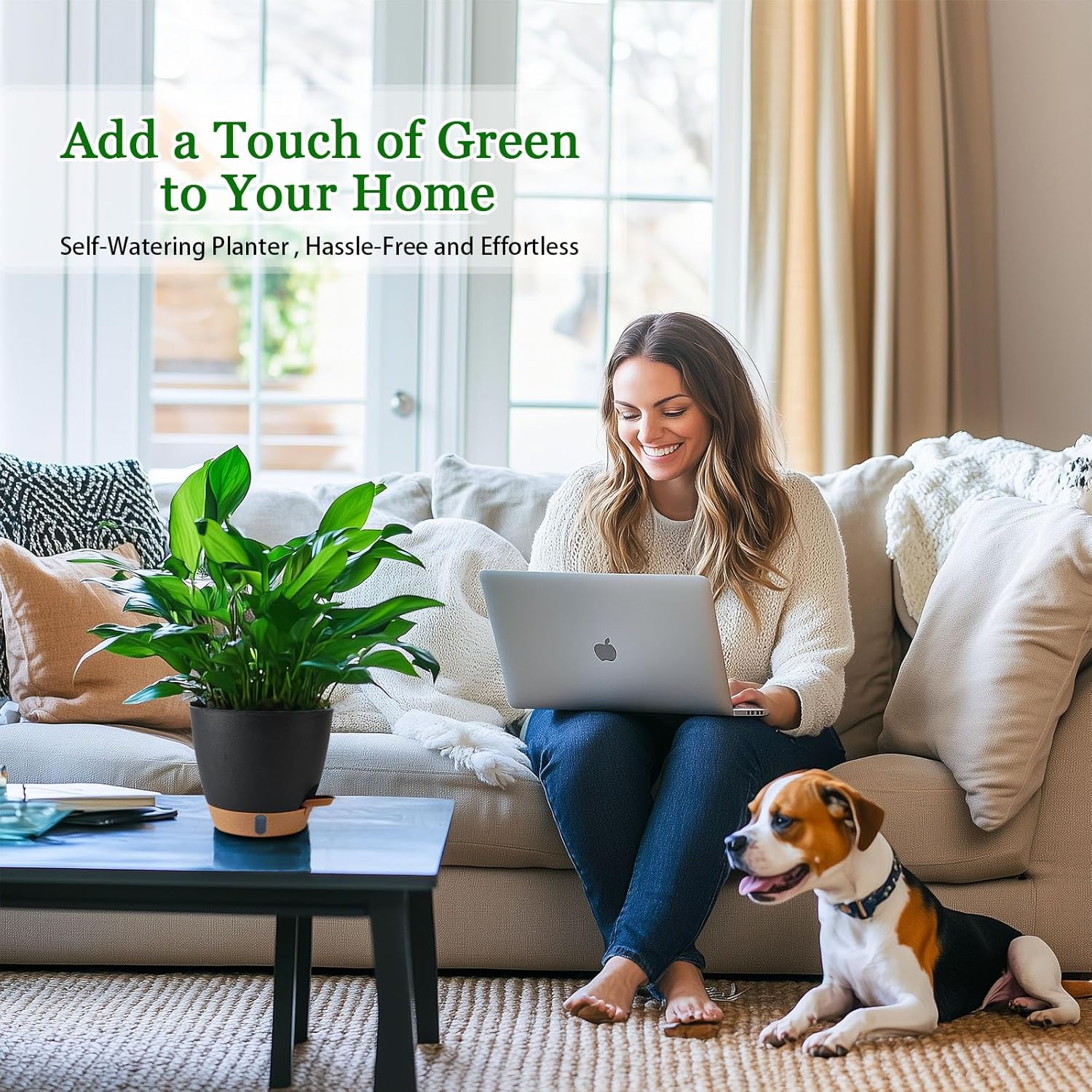 2 Pack 8 Inch Pots for Plants Indoor, Plastic Self Watering Planters with Drainage Holes, Water Level Indicator & Deep Reservoir, Decorative Flower Pots Indoor Outdoor Use (Black-VerdiqueGarden