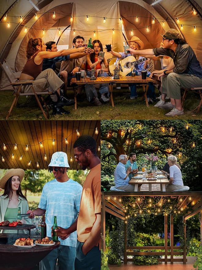 Svater Outdoor String Lights 150 FT, Patio Lights for Outside with Shatterproof Bulbs, IP65 Waterproof Commercial Grade LED Hanging Light for Backyard Bistro Market Cafe, Black-VerdiqueGarden