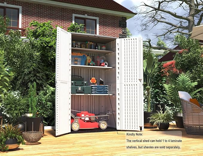 HOMSPARK Storage Shed Weather Resistance, Multi-Purpose Outdoor Storage Cabinet for Backyards and Patios, Vertical Storage Shed for Lawnmower, Patio Accessories (White 1, Tall - 53 cu.ft)-VerdiqueGarden