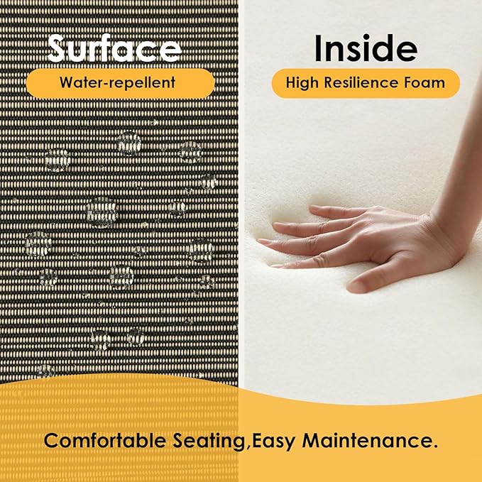 Outdoor Square Corner Seat Cushion, 19"x19"x3", Set of 4, Non Slip Seat Cushion Pads with Removable Cover for Patio Furniture, Garden Yard Lawn, Dark Black Tan Stripe-VerdiqueGarden