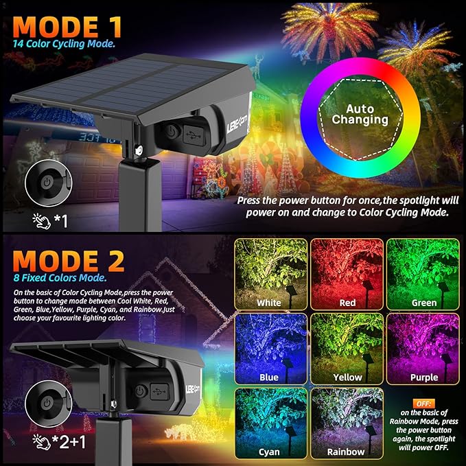 Color Solar Lights Outdoor Waterproof Spotlights with 9 Light Modes, Color Changing Solar Outdoor Lights for Decorate Festivals, Colored Solar Spot Lights Auto On/Off, RGBW 6 Pack-VerdiqueGarden