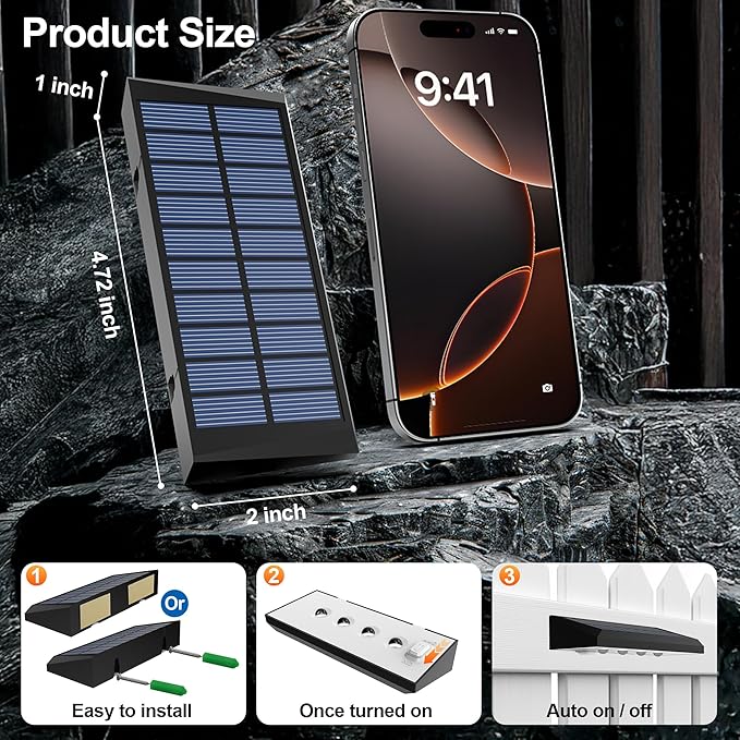 Solar Fence Lights Outdoor Waterproof IP65, 12 Pack Fence Lights Solar Powered 60 Lumens Auto On/Off Step Wall Lights Outside Decorations for Yard, Porch, Patio, Stairs, Pool, Deck, Garden-White Light-VerdiqueGarden