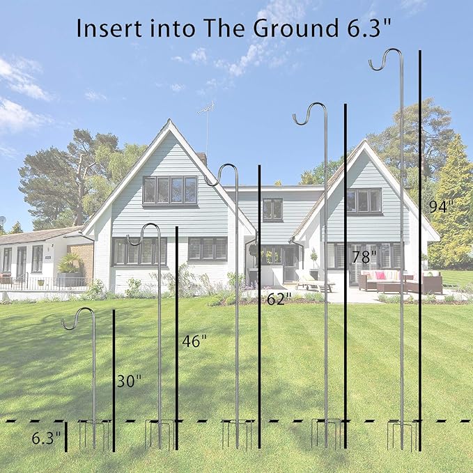 Shepherds Hook for Outdoor, 94 Inch Tall & 5/8 Inch Diameter Stainless Steel Heavy Duty Poles to Hang Outdoor Lights with 5 Prongs Base, Suitable for Bird Feeders or Wedding Decors(1pack)-VerdiqueGarden