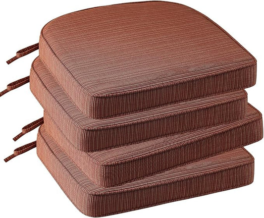 Outdoor Outdoor Round Corner Seat Cushion, 17"x16"x2", Set of 4, Non Slip Seat Cushion Pads with Removable Cover for Patio Furniture, Garden Yard Lawn, Dark Yellow Tan Stripe-VerdiqueGarden