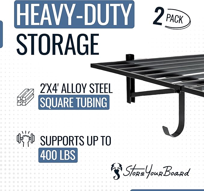 StoreYourBoard 2-Pack Heavy Duty Wall Shelves – Wall-Mounted Garage Storage Shelving and Organization for Sheds, Closets, or Utility Rooms – Holds 200 lbs, 2ft x 4ft, Black-VerdiqueGarden
