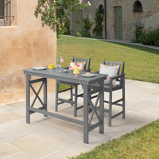 41" Outdoor Bar Table, HDPE Adirondack Outdoor Bar Table, All Weather Outside Bar Counter Height Tables Balcony Furniture, HDPE Patio Bar Tables for Bistro, Deck, Porch, Poolside, Smoke Gray-VerdiqueGarden
