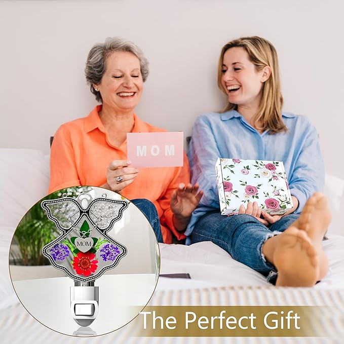 KY&BOSAM Night Light Mom Stained Glass Angel Night Lights Plug Into Wall with Real Flower in Glass and Metal Charm Night Light for Nursery Bedroom Bathroom Decorative Accent Lite Elegant Home Decor-VerdiqueGarden