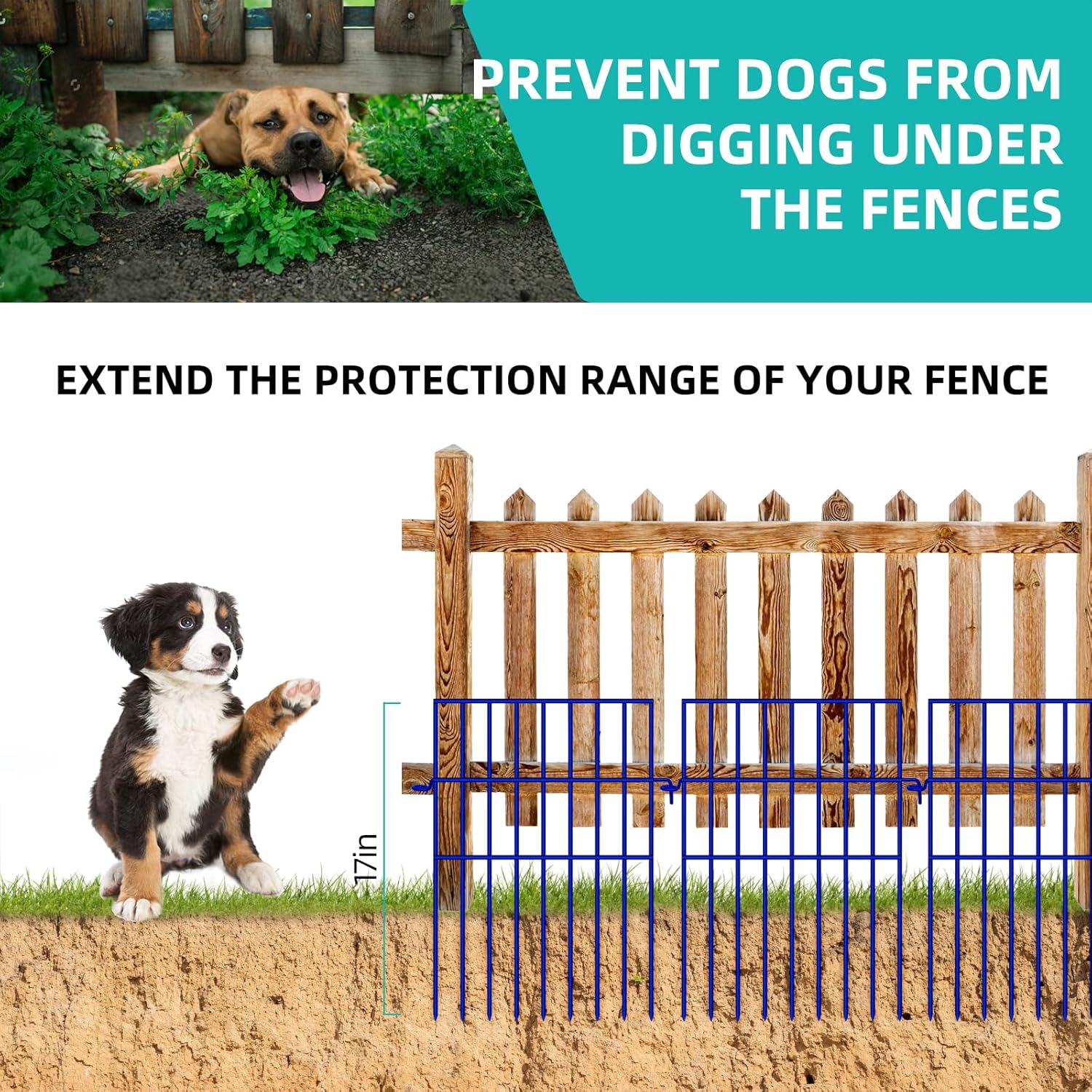 Animal Barrier Fence, 25 Panels No Dig Fences, 17in(H) X 27ft(L) Garden Fence Animal Barrier for Rabbits and Dog Under Fencing Barrier, Rustproof Metal Fences Border for Outdoor, Yard, Patio-VerdiqueGarden