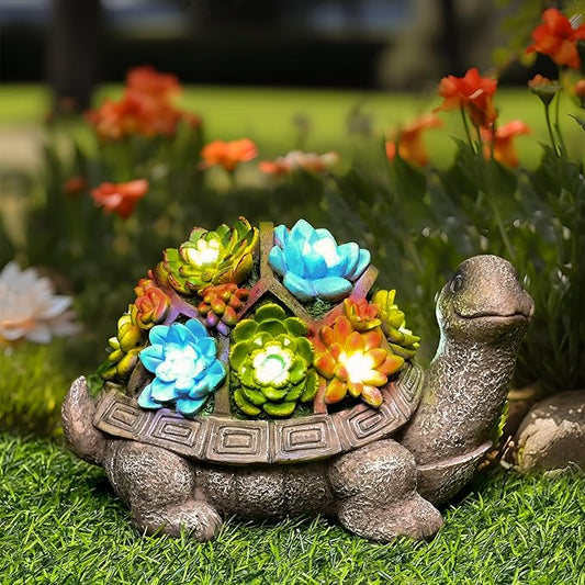 GIGALUMI Solar Garden Statues Turtle Figurine Lights for Outside, Yard Decorations Outdoor, Garden Decor Unique Birthday Housewarming Gifts for Mom, Women for Mothers Day-VerdiqueGarden