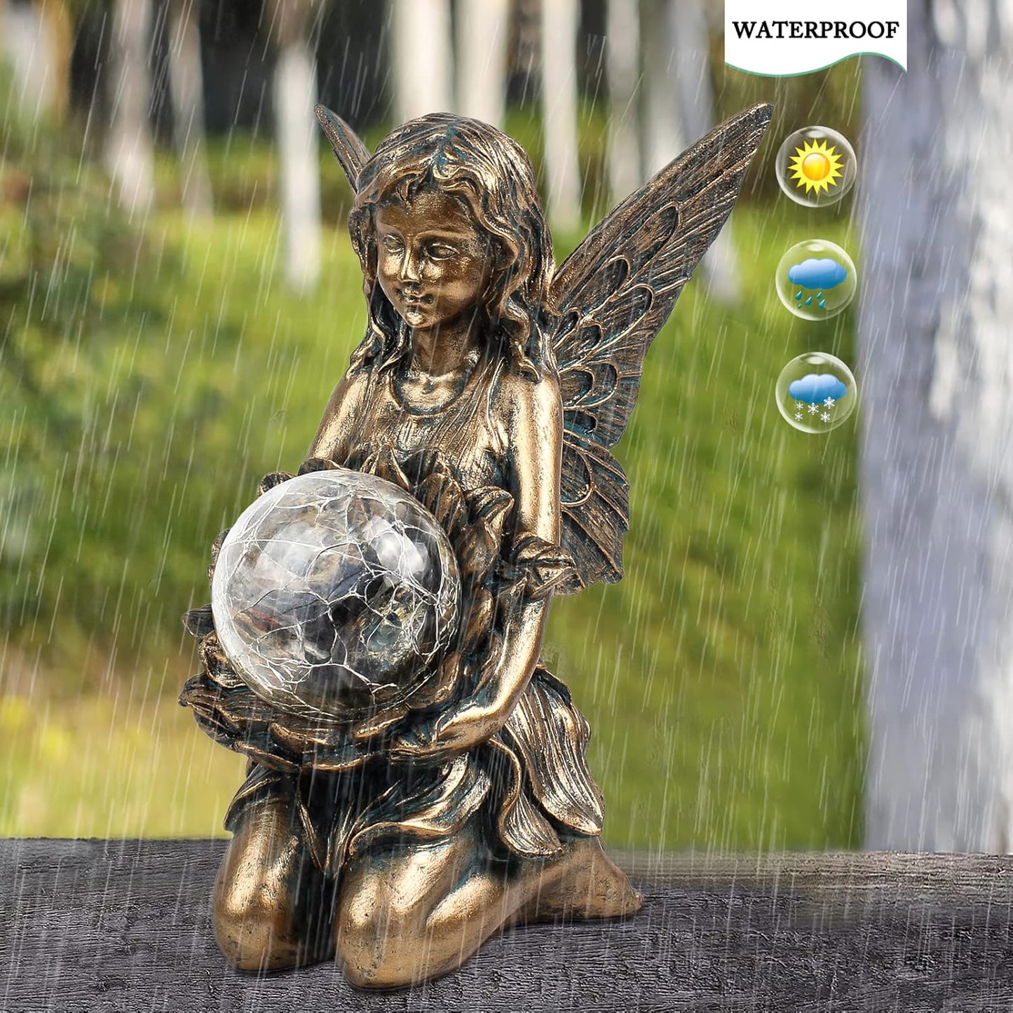 Garden Statues Outdoor Flower Fairy Decor,Solar Powered Outdoor Resin Statues-Patio Lawn Yard Porch, Funny Fairies Ornaments Figurines for Outside Garden Gifts,8.31 Inches Tall-VerdiqueGarden