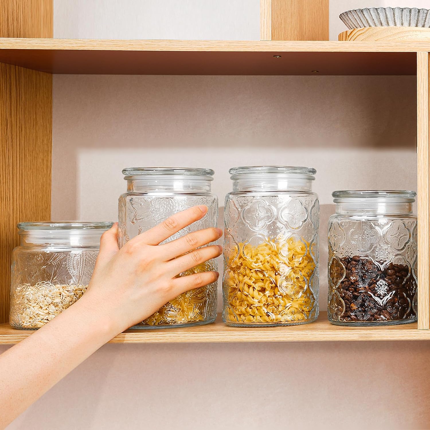 32oz Vintage Glass Jar With Lid, Glass Storage Containers, Airtight Kitchen Storage Containers For Sugar, Coffee, Tea, Spice, Flour, Candy Cookie, Pasta, Cereal, Cute Decorative Jars-VerdiqueGarden