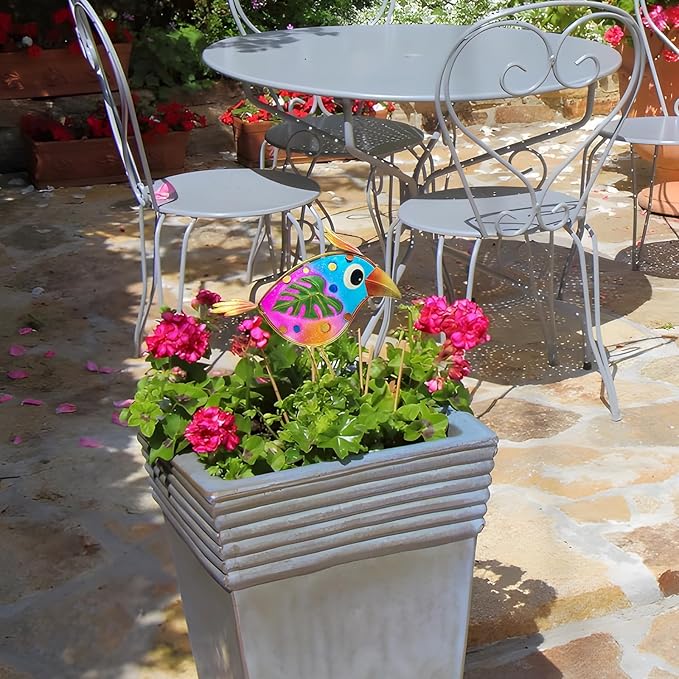 Garden Decor Metal & Glass Bird Decor for Indoor & Outdoor Set of 3 Birds, Lawn Ornaments for Patio Yard Porch, Outdoor Statue Decorations-VerdiqueGarden