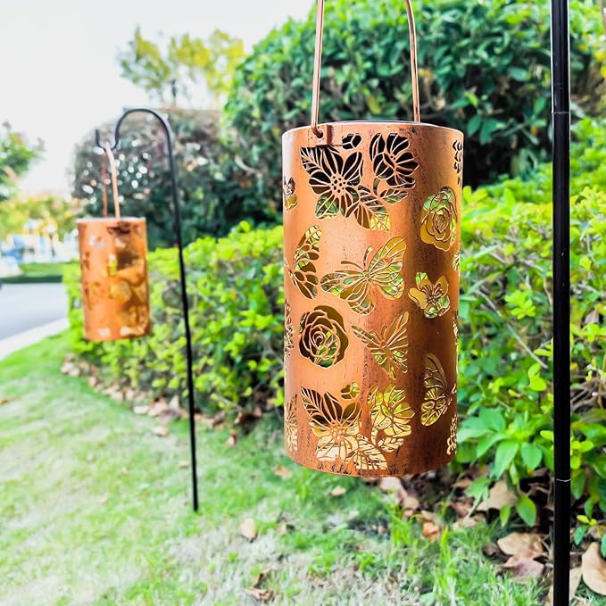 2 Pack Butterfly Solar Gardening Gifts Lanterns Decorative Outdoor, Flower Pattern Solar Hanging Lights Waterproof, Garden Decor Gifts for Women Mom Grandma, Yard Gifts for Patio, Pathway-VerdiqueGarden