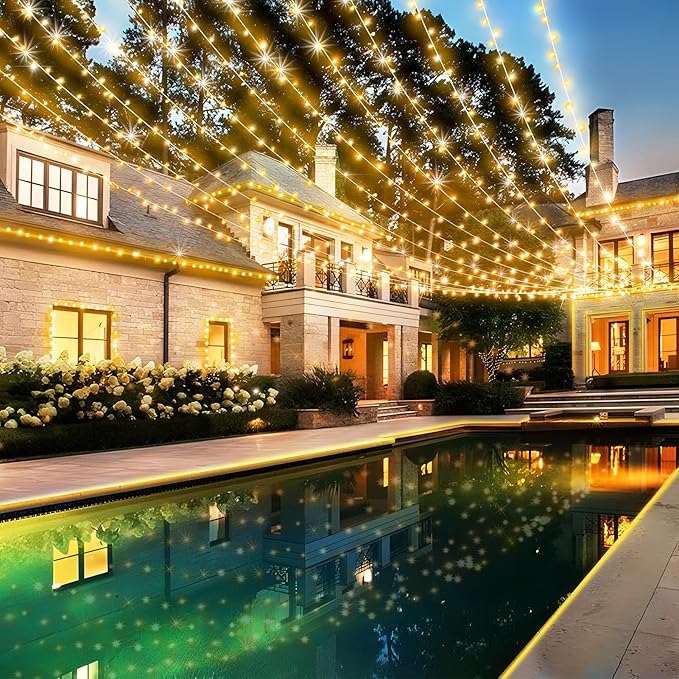 KNONEW 600ft 1500 LED Christmas String Lights Outdoor 8 Lighting Modes & Timer Dimmable Fairy Light Plug in Waterproof for Xmas Roof Yard Tree Wedding Party Holiday Decorations (Warm White)-VerdiqueGarden