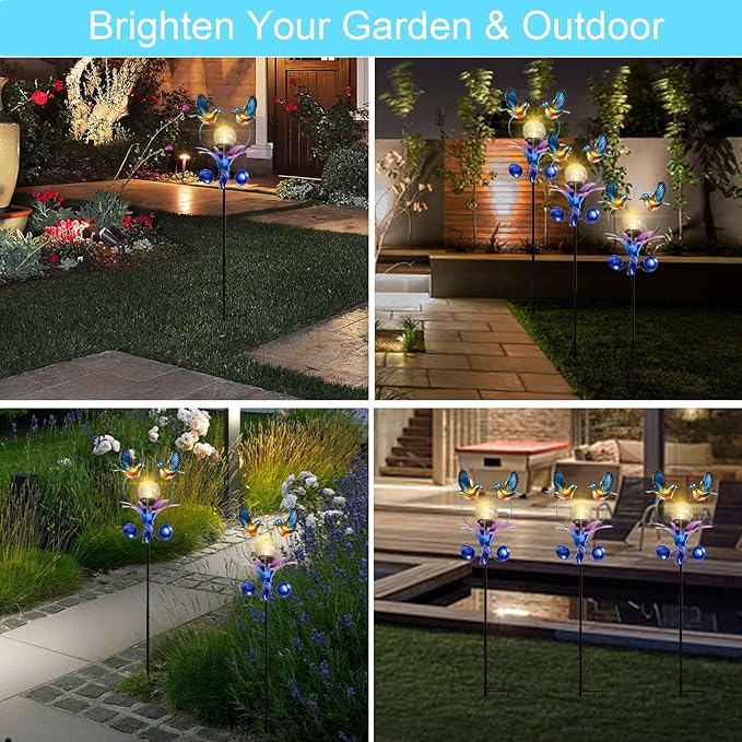 VCUTEKA Solar Lights Outdoor Metal Garden Stake Waterproof Crackle Glass Globe Garden Decor Blue Jay Bird for Pathway, Lawn, Patio, Yard-VerdiqueGarden