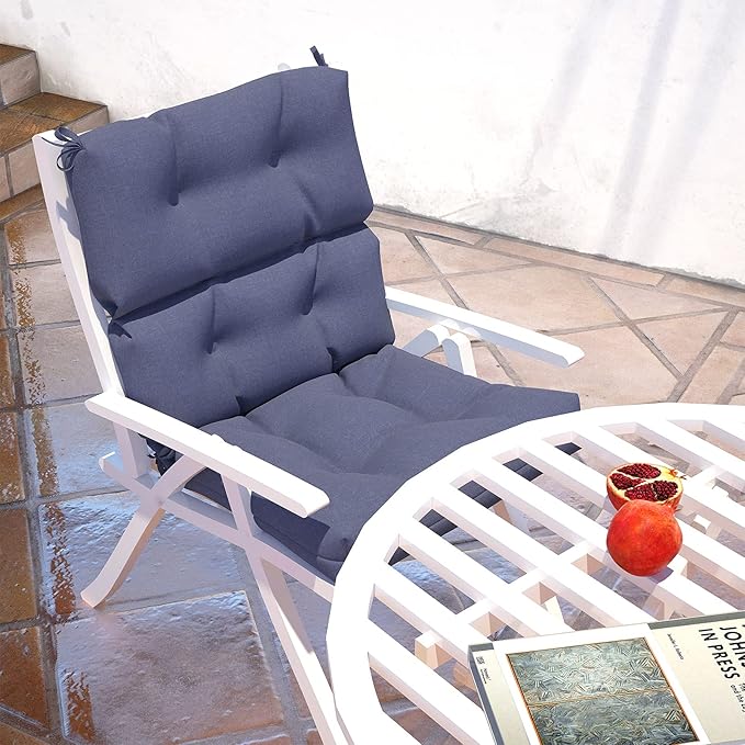 LVTXIII Patio Tufted High Back Seat Cushion Set of 2 Outdoor Rocking Chair Cushions, Replacement Adirondack Chair Cushion with Ties for Garden Balcony Chairs Use, 44” L x 22” W, Navy Textured-VerdiqueGarden