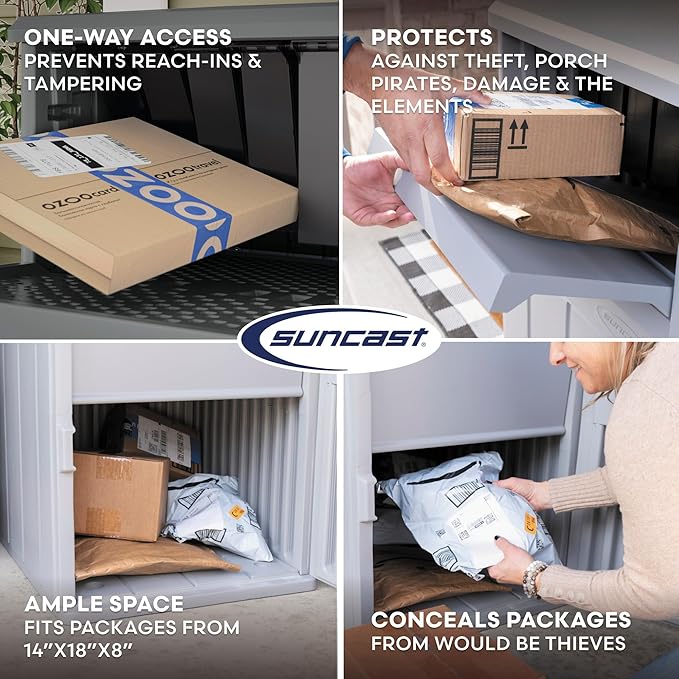 Suncast 33.5-Gallon Capacity Package Delivery Box, Parcel Drop Box with Lock, Weather Resistant Outdoor Storage Solution for Secure Package Deliveries, Made in USA-VerdiqueGarden