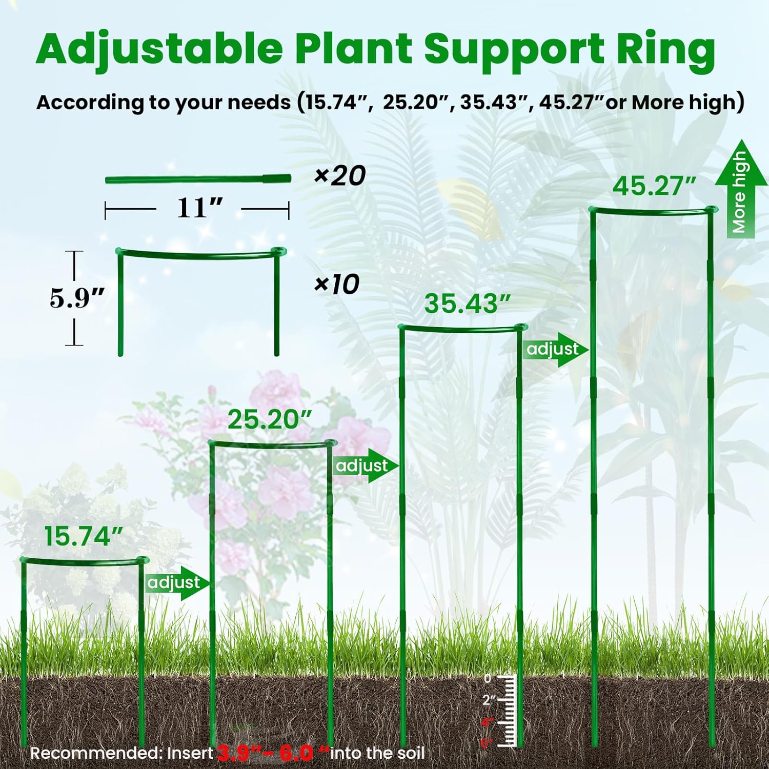 10-Pack Adjustable Height Snake Plant Support Stakes- Sturdy, Rust-Resistant Plant Supports for Indoor and Outdoor Potted Plants (16x10Inch) - Flower and Garden Peony Support-VerdiqueGarden