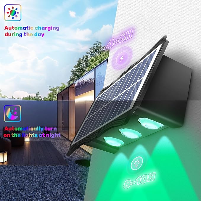 6LEDs Multi-Color Solar Wall Lights, Up and Down Lighting Solar Outdoor Light Waterproof IP65, Solar Fence Light for Yard Deck Garden Garage Walkway Porch Christmas Decorations (4 Pack)-VerdiqueGarden