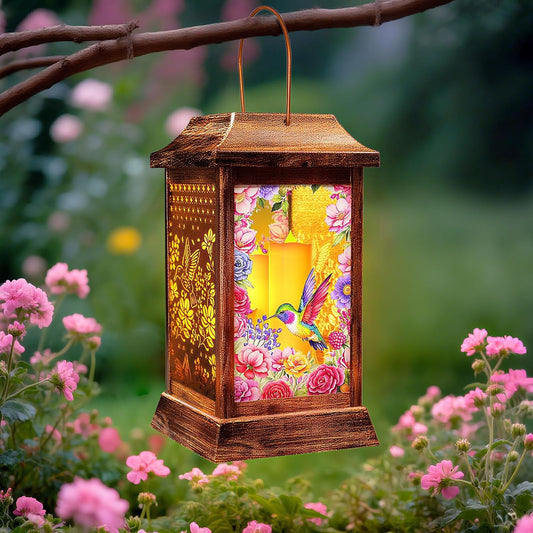 Hummingbird Solar Lanterns Outdoor Waterproof, Metal & Glass Hanging Lights Garden Decor, Birthday Gifts for Women Mom Grandma Mothers Day, Decorative Lights for Outside Yard Patio Backyard Porch-VerdiqueGarden