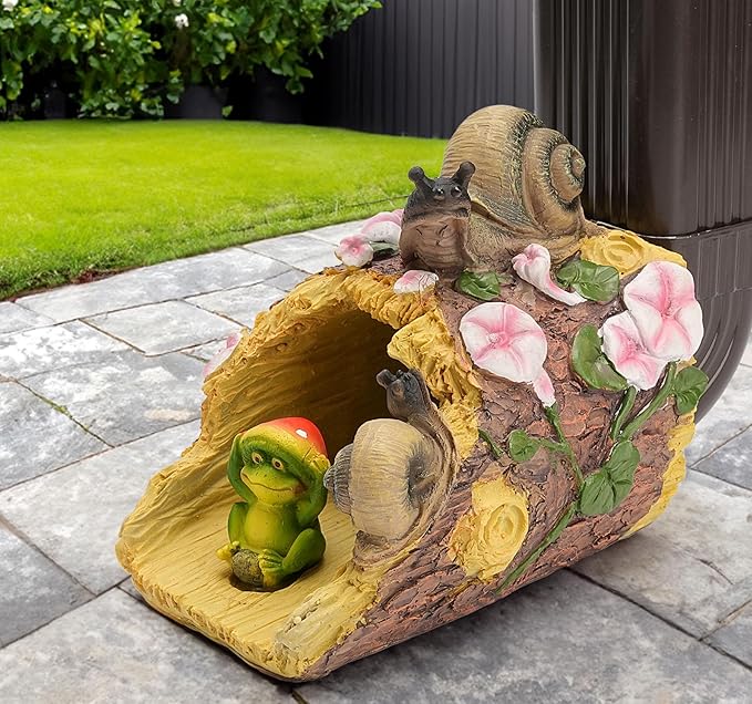 Snails Frog Garden Statue - Decorative 3"x4" Gutter Downspout Splash Block & Rain Diverter | Outdoor Decor Sculpture, Eco-Friendly Resin, Weather-Resistant, Easy Install-VerdiqueGarden