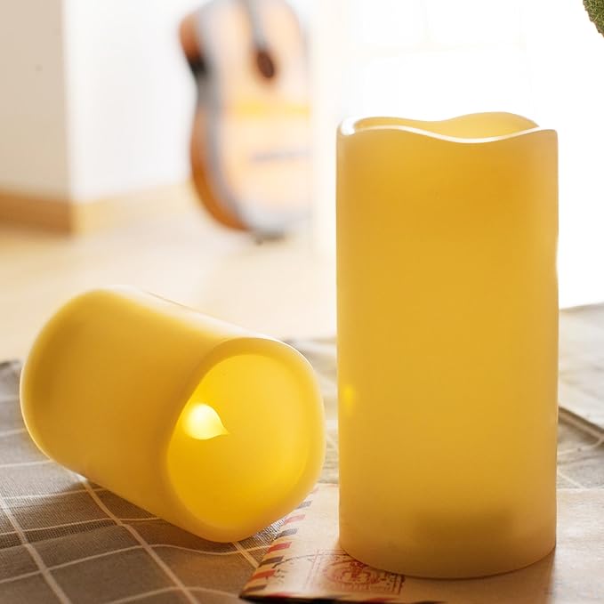 iZAN Set of 6 Outdoor Flameless Battery Operated LED Pillar Candles with Remote Timer Waterproof Flickering Electric Decorative Lights for Christmas Home Wedding Party Festival Decorations 3" x5”-VerdiqueGarden