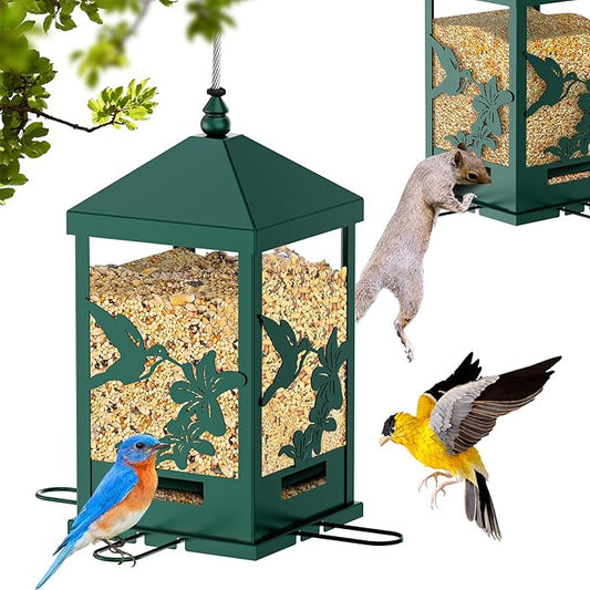 Squirrel Proof Bird Feeders for Outdoors, 6LBS Extra Large Capacity Hanging Metal Bird Feeder with Weight-Activated Perches, Wild Bird Feeders for Outside Finch, Cardinal, Blue Jay-VerdiqueGarden