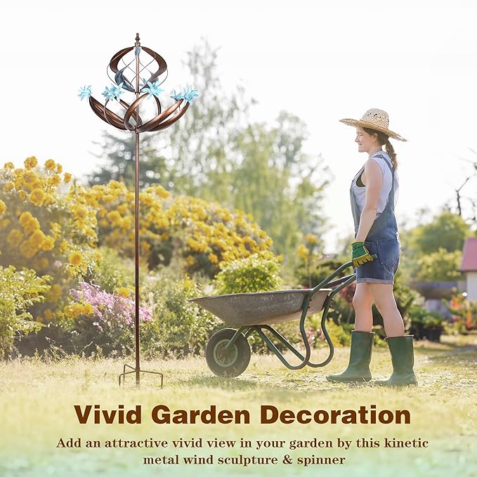 Outdoor Metal Wind Spinner for Yard Garden - Large Kinetic Wind Sculptures Spinners Outdoor, Gift for Birthday, Anniversary, Housewarming, Christmas (W26 x H86)-VerdiqueGarden